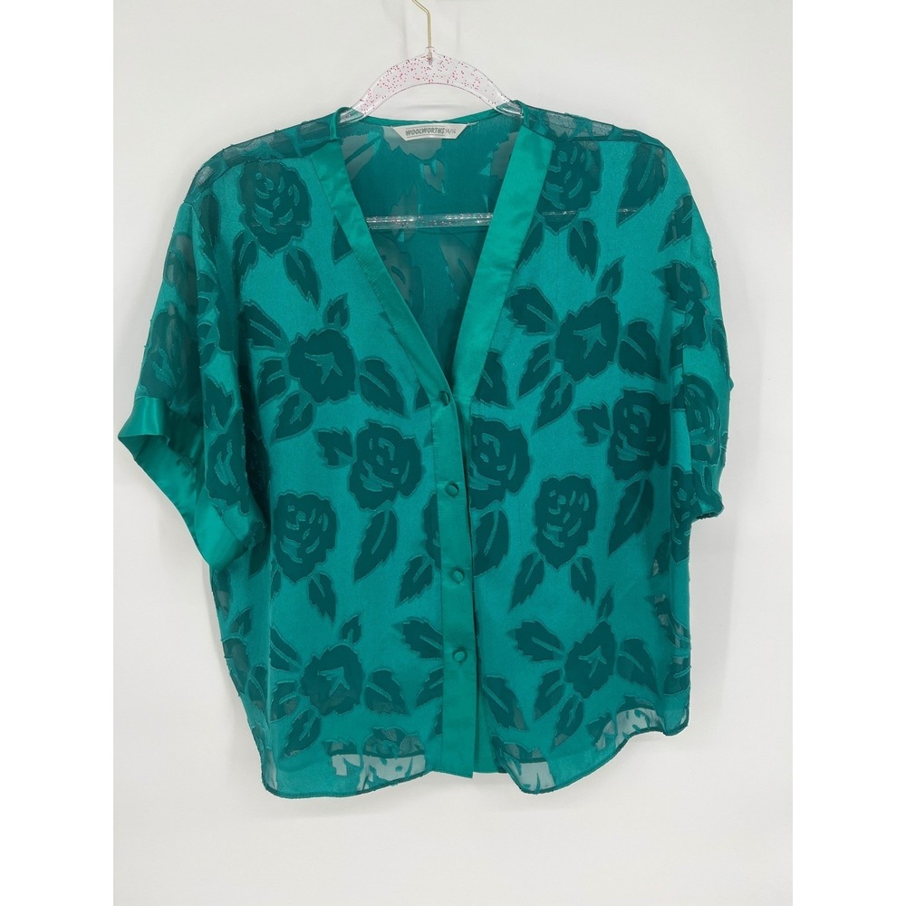 Vince Camuto Teal Floral Sheer Button-Front Blouse